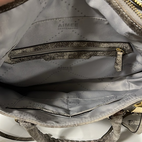 Aimee Kestenberg Gray w/ Irridescent Metallic Leather Satchel Handbag great - Picture 7 of 10